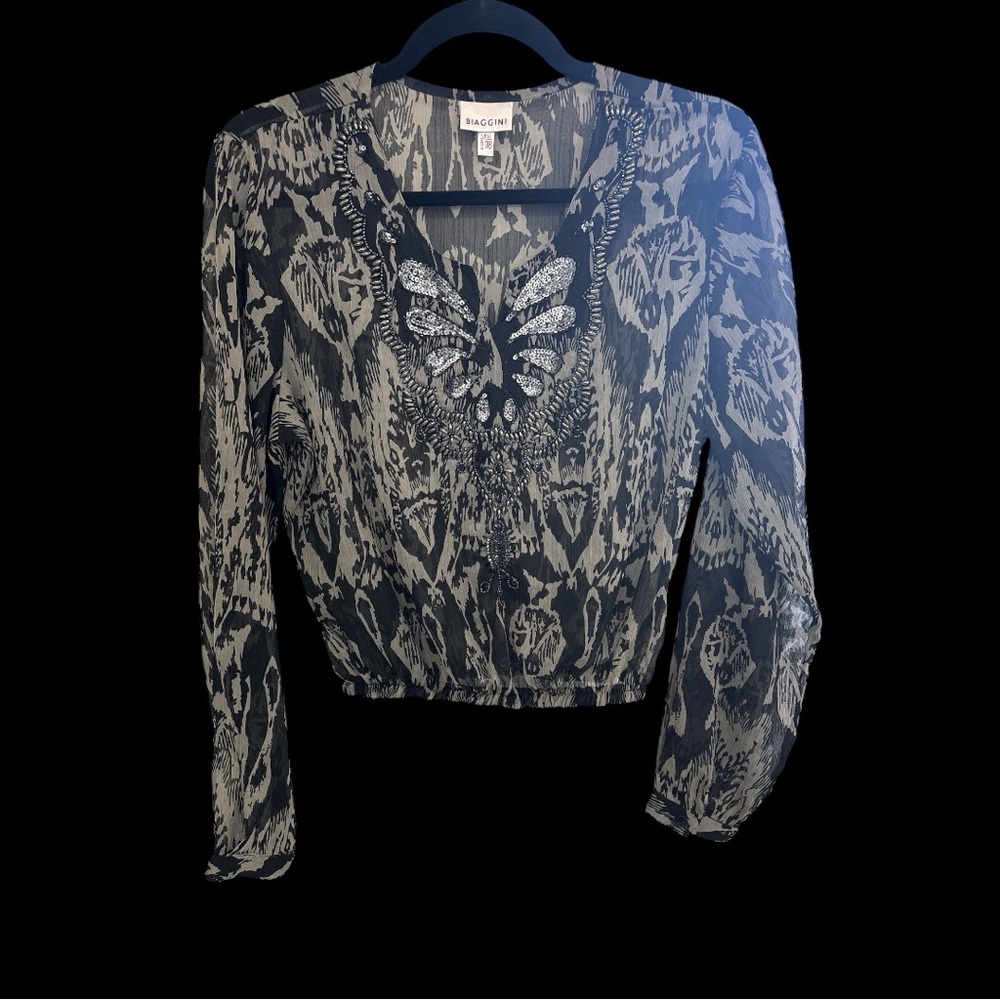 Biaggini Black and Gray Abstract Blouse